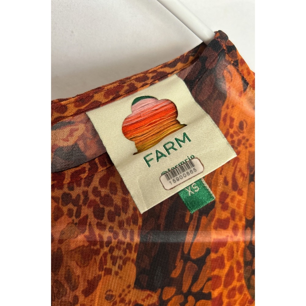 Farm Rio Giraffes Puff Sleeve Tiered Chiffon Maxi Dress XS Burnt Orange RP$315 - Picture 9 of 16